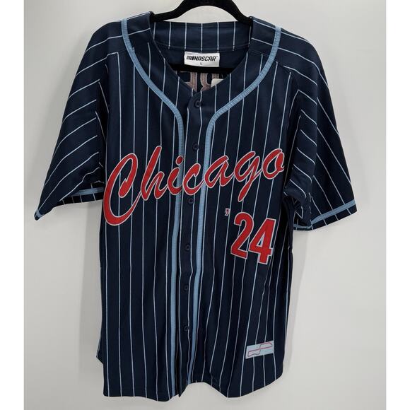Nascar Other - NASCAR Jersey Men Chicago Street Race 2024 Baseball Pinstripe Navy Blue Large